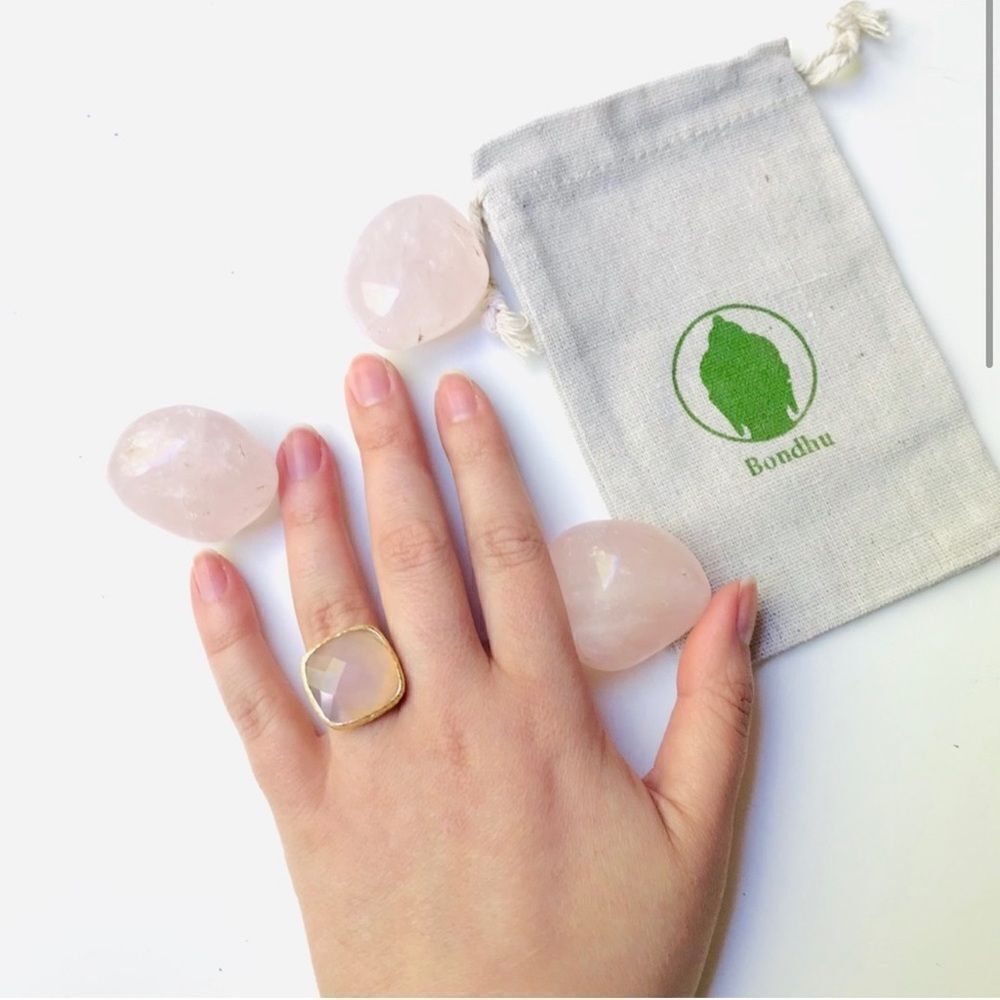 Genuine Rose Quartz 14K Plated Adjustable Ring NWT